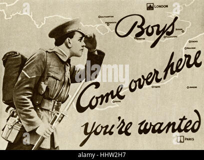 Affiche de recrutement pour l'armée britannique dans la Première Guerre mondiale, 1915. Soldat dispose à dans la distance avec slogan Banque D'Images