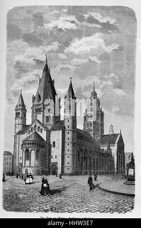 Cathédrale de Mayence, Allemagne, 19e siècle, la gravure, la vue sur le côté Ouest Banque D'Images