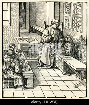 Maximilien I , empereur romain (22 mars 1459 - 12 janvier 1519) dans sa jeunesse l'obtention de son éducation. Gravure sur bois illustration par Hans Burgkmair (1472 - 1531) Banque D'Images