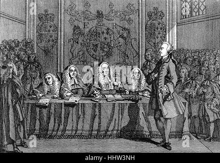John Wilkes devant la Cour du Banc du Roi de 1768. 18e siècle scène d'audience. JW : journaliste et homme politique français 17 Banque D'Images