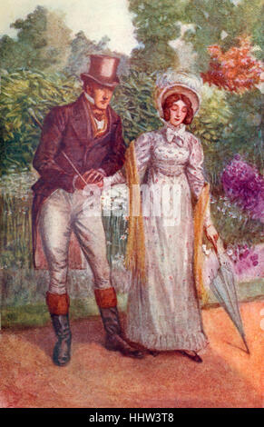 'Emma' par Jane Austen - portrait d'Emma et de M. Knightley dans le jardin. Chapitre XLIX. Sous-titre suivant : ' 'J'ai aucune chance de Banque D'Images