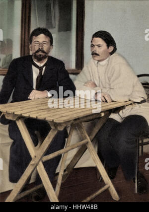 Anton Tchekhov avec Maxime Gorki à Yalta, mai 1900. Dramaturge russe et dramaturge, 17 janvier 1860 - 2 juillet 1904. Banque D'Images