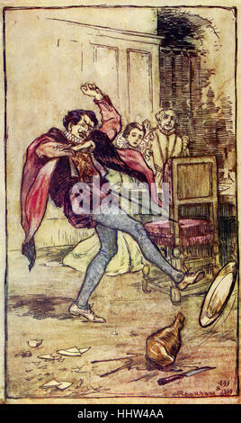 La Mégère apprivoisée de William Shakespeare. Illustration par Arthur Rackham (1867 - 1939) . 'Petruchio, feignant de trouver Banque D'Images