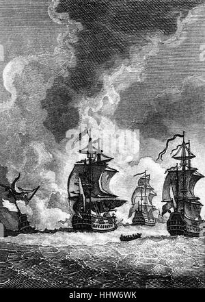 La bataille de Porto Bello, ou la bataille de Portobello, 1739 a été une bataille entre une force navale britannique dirigée par le Vice-amiral Edward Vernon capturé le règlement de Portobello au Panama, et ses défenseurs espagnols. Il a eu lieu pendant la Guerre de Succession d'Autriche, aux premières étapes de la guerre parfois sous le nom de guerre de l'oreille de Jenkins. Elle a abouti à une victoire britannique acclamé par la population. Banque D'Images