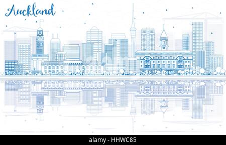 Contours Auckland Skyline avec bâtiments bleu et de réflexions. Vector Illustration. Les voyages d'affaires et tourisme Concept avec des bâtiments modernes. Illustration de Vecteur