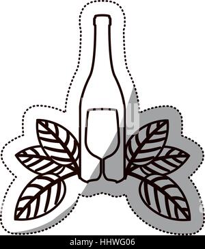 Ombre moyenne autocollant bouteille de vin et gobelet vector illustration Illustration de Vecteur