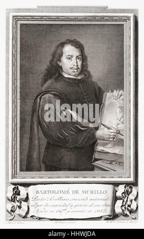 Bartolomé Esteban Murillo, 1617 - 1682. Peintre baroque espagnol. Après une gravure dans Retratos de Los Españoles Ilustres, publié à Madrid, 1791 Banque D'Images