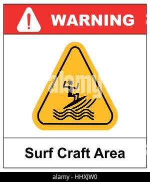 Sufr craft area. Zone de surf d'illustration vectorielle en symbole triangle jaune isolé sur blanc. Bannière d'avertissement pour les ligne de côte Illustration de Vecteur