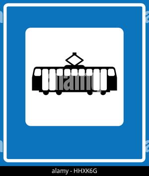 L'icône de tramway. Vecteur de tramway isolé sur fond blanc. Télévision vector illustration, silhouette noire en blanc squate isolé sur bleu. La station d'arrêt Illustration de Vecteur