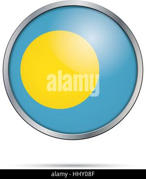 Bouton drapeau Palauan vecteur. Palaos drapeau dans le style de bouton en verre avec cadre en métal. Illustration de Vecteur