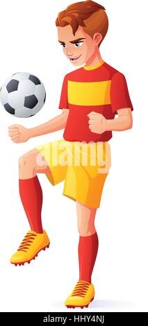 Vector young football ou soccer player garçon à jongler avec la balle. Illustration de Vecteur