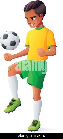 Vector young football ou soccer player garçon à jongler avec la balle. Illustration de Vecteur