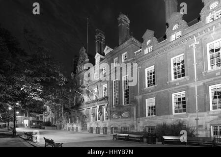 L'hôtel de ville la nuit, la place de l'Hôtel de ville des jardins, Leicester City, Leicestershire, Angleterre, Grande-Bretagne, Royaume-Uni Banque D'Images