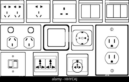 Ensemble de différents commutateurs et connecteurs femelles isolées Illustration de Vecteur