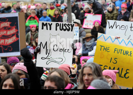 Kingston, Canada. 21 Jan, 2017. Les gens protestent et maintenir des panneaux lors de la marche des femmes à Kingston. La marche est à l'appui avec la marche des femmes à Washington, D.C. Lars Hagberg/Alamy Live News Banque D'Images