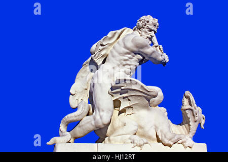 Sculpture, dragon, Hercules, mythe, bleu, lutte, combat, statue, sculpture, Banque D'Images