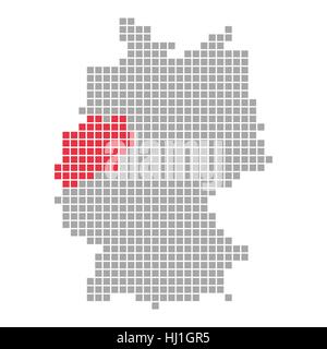L'état, carte, carte de l'Allemagne, Rhénanie du Nord-Westphalie, isolé, en option, Banque D'Images