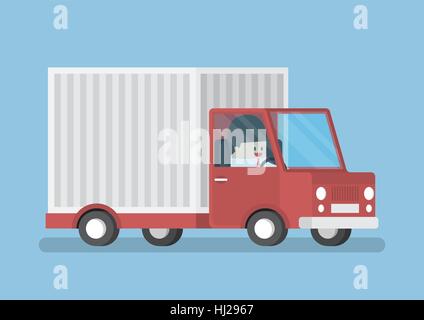 Businessman driving truck, concept de transport et de livraison Illustration de Vecteur