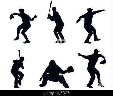 Vector illustration d'un joueur de baseball six silhouettes Illustration de Vecteur