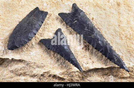 Flèches dentelées dalton paléo fait 8000 à 9000 ans près de Benton, Arkansas. Banque D'Images