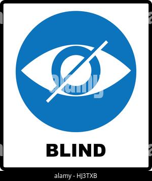 Blind sign in Blue Circle, avis label. Traversée icône de l'oeil. Logo simple d'œil barré sur fond blanc. Vector illustration. Illustration de Vecteur