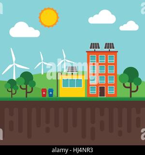 Ville de l'énergie renouvelable, l'énergie verte concept design plat, environnement, vector illustration Illustration de Vecteur
