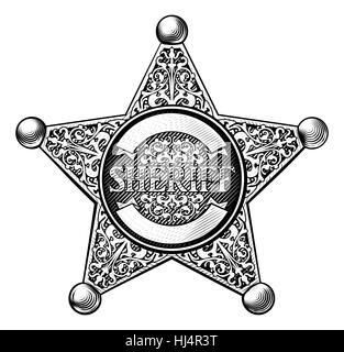 Sheriff star badge dans un style vintage gravé gravé Banque D'Images