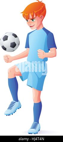 Vector young football ou soccer player garçon à jongler avec la balle. Illustration de Vecteur