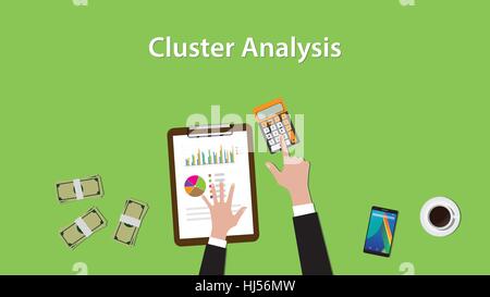 Travailler sur l'analyse de cluster avec une table jonchée de l'argent et l'illustration de la calculatrice Illustration de Vecteur