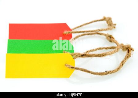 Marqueur trois tags avec copie espace en différentes couleurs Banque D'Images