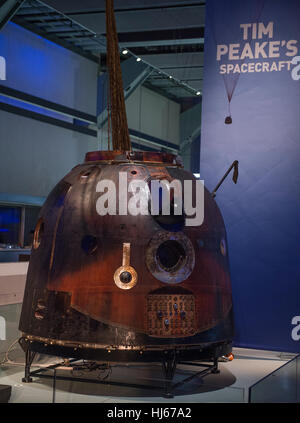 Science Museum, Londres, Royaume-Uni. 26 janvier, 2017. Tim Peake's - vaisseau Soyouz TMA-19M - est maintenant sur l'affichage public au Musée des sciences. Le Royaume-Uni a été le premier astronaute de l'ESA au Musée de dévoiler le Soyouz TMA-19M où il est annoncé qu'il va aller dans l'espace pour une deuxième fois. © Malcolm Park editorial/Alamy Live News. Banque D'Images