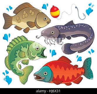 Animal, animaux, poissons, poissons, carpe, silure, basse, basse, art, isolé, Banque D'Images