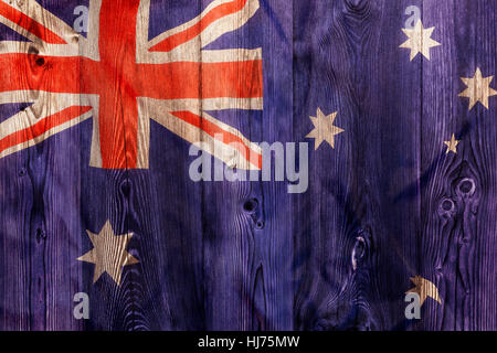 Drapeau national de l'Australie sur fond de bois Banque D'Images