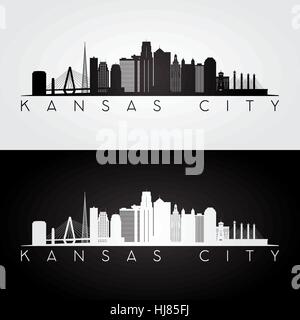 Kansas City USA skyline et les repères d'ossature, noir et blanc design, illustration vectorielle. Illustration de Vecteur