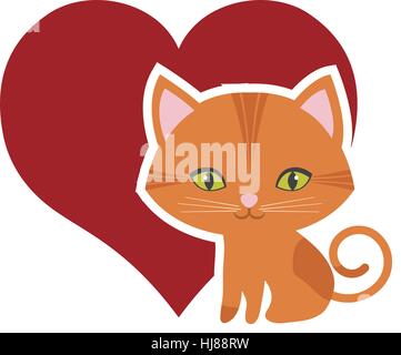 Chat félin curieux petit coeur rouge illustration vecteur eps 10 Illustration de Vecteur