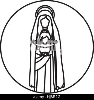 Forme circulaire avec contour Saint Vierge Marie avec l'enfant Jésus vector illustration Illustration de Vecteur