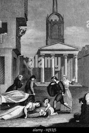 La grande peste, qui dure de 1665 à 1666, fut la dernière grande épidémie de la peste bubonique à se produire en Angleterre. Il s'est passé à l'intérieur de la période de la deuxième pandémie, une longue période d'intermittent des épidémies de peste bubonique qui a commencé en Europe en 1347, la première année de la mort noire, une épidémie qui comprenait d'autres formes comme la peste, et a duré jusqu'en 1750. Banque D'Images