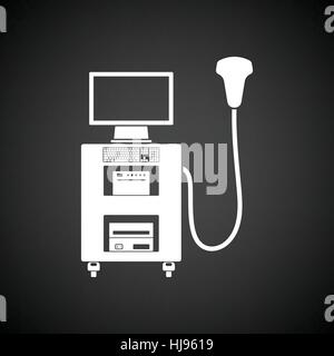 L'icône de la machine de diagnostic à ultrasons. Fond noir avec blanc. Vector illustration. Illustration de Vecteur