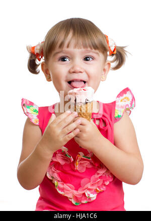 Enfant fille avec crème glacée au studio isolated Banque D'Images