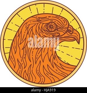 Style ligne mono illustration d'un faucon pèlerin de la tête de l'œil vu de côté, de définir à l'intérieur du cercle. Illustration de Vecteur