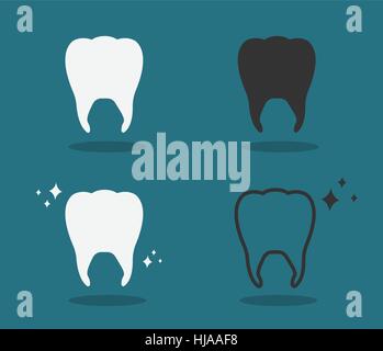 Ensemble de quatre dents blanchissant vecteur illustration sur fond bleu turquoise. Illustration de Vecteur
