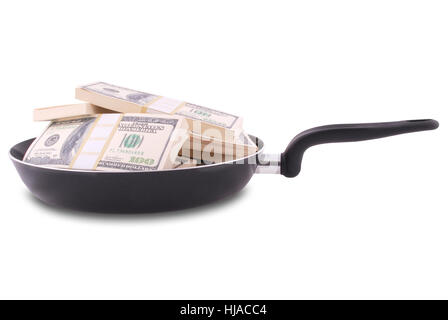 Concept abstrait. dollars de poêle isolated on white with clipping path. Banque D'Images