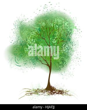 Avec le feuillage de l'arbre stylisé peint avec peinture verte sur un fond blanc. Illustration de Vecteur