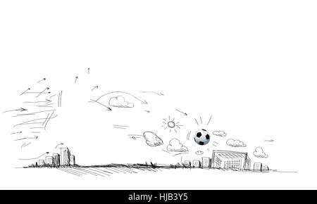 Image de fond avec le football des croquis sur fond blanc Banque D'Images