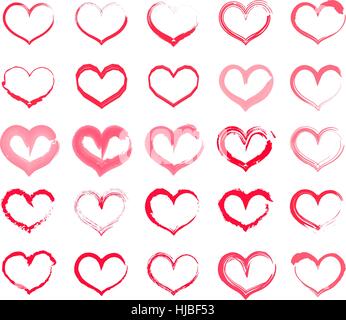 Grunge à cœur. Collection de dessin à la main coeurs avec différents outils tels que brosses, craie, encre, aquarelle. Vector illustration. Illustration de Vecteur