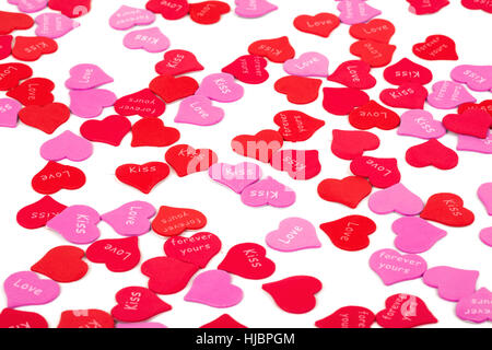 Valentines Day confetti sur fond blanc Banque D'Images