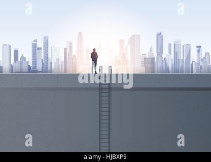 L'homme d'affaires d'ossature sur Office Building toit au-dessus de paysage de ville moderne Illustration de Vecteur