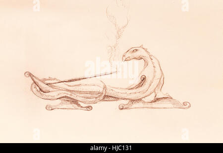 Porte-encens en forme de dragon sur fond abstrait. Banque D'Images