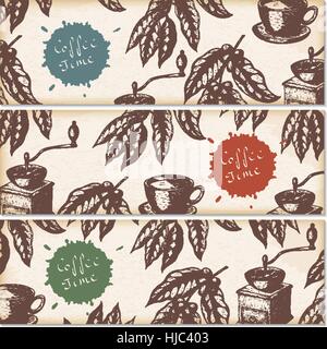 Ensemble de bannières café handdrawn vintage. Menu pour restaurant, café, bar, café, etc.. Vector illustration. Illustration de Vecteur