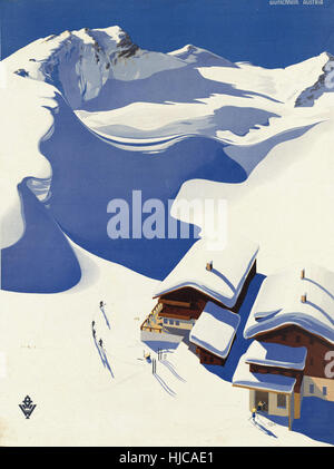 L'Autriche. Chalet de ski dans les Alpes - Vintage travel poster 1920 1940 Banque D'Images